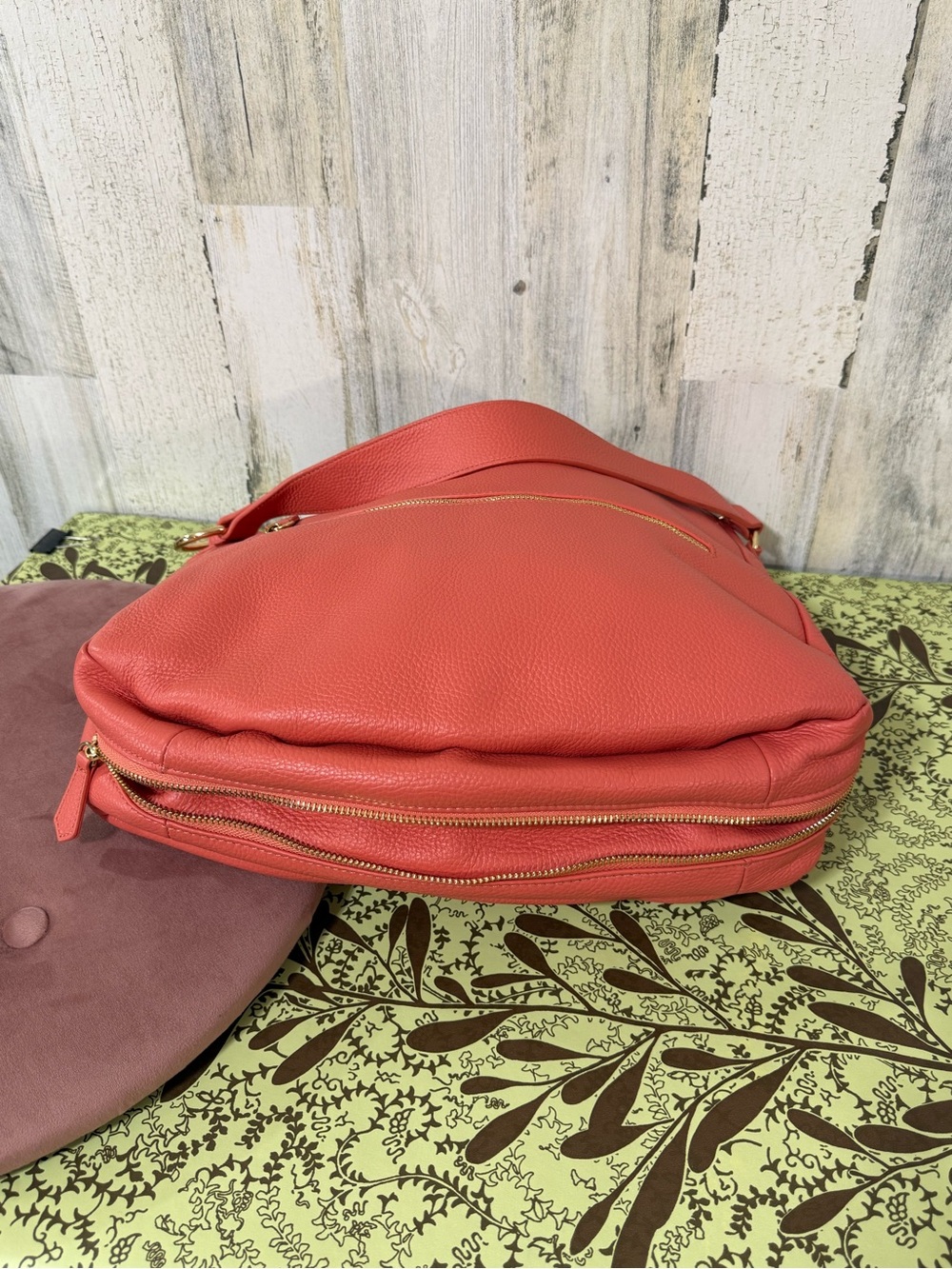 Laggo Coral Leather Hobo Shoulder Bag with Gold Accents - Picture 12 of 16